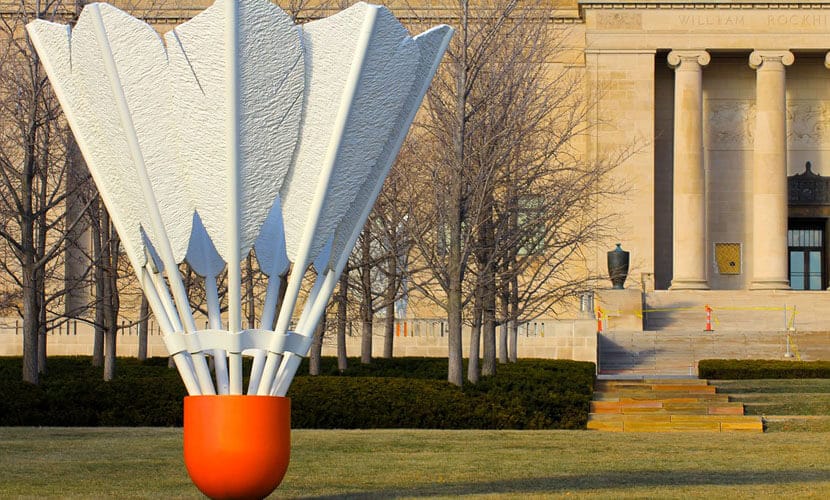 The Shuttlecock public art installation outside of the Nelson-Atkin's Art Museum in Kansas city