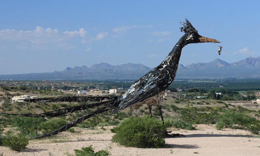 The Roadrunner public art statue located outside of Las Cruces, New Mexico